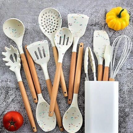 Unique white marble silicone spoon set