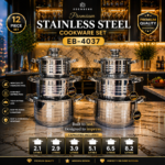 Edenberg 12pc Stainless steel Cookware Set EB-4037