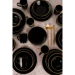 24pc Black Ceramic Dinner Set With Gold Rims