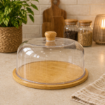 Bamboo base cake/fruit stand with acrylic top dome cover