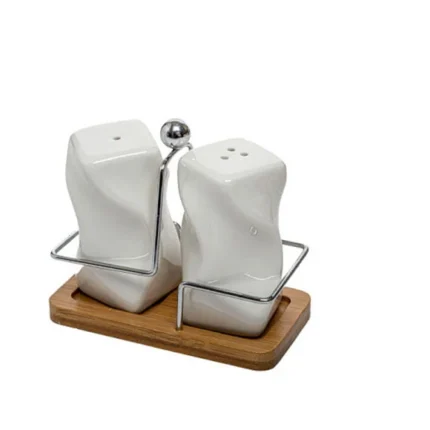 Ceramic Salt and Pepper Shaker With Bamboo Base