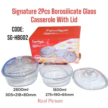 Signature High Borosilicate 2pcs Glass Casserole with Lid