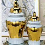 White And Gold Ceramic Ginger Jar