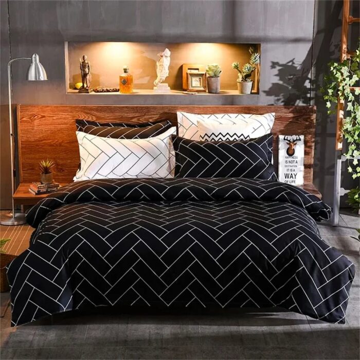 3 pcs Checked Textured Duvet Cover