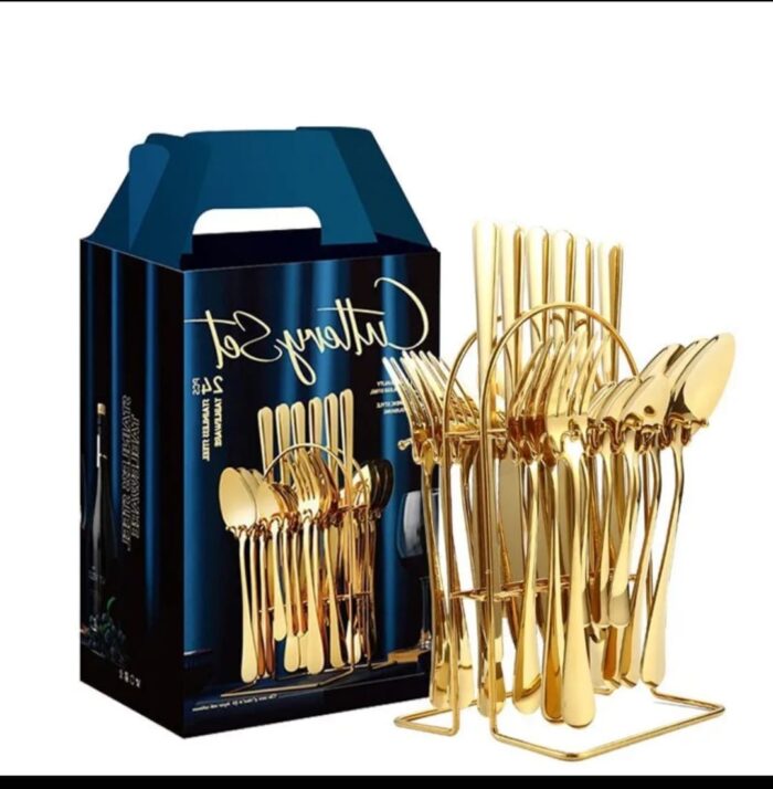 24pcs Stainless Steel Golden Cutlery Set