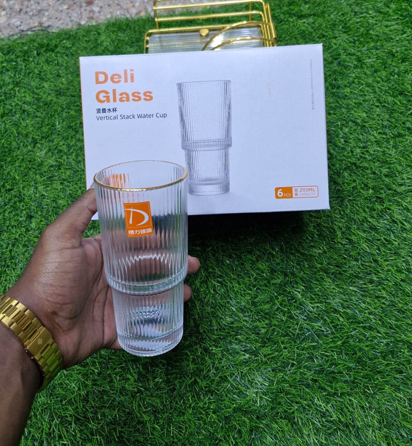 Rystal Highball rystal Ribbed Glasses With Gold Rim – Glahpe Suppliers