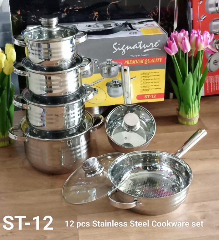 12 pcs Stainless Steel Cookware Set With Glass Lid