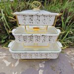 3pcs white gold ceramic chaffing dish.