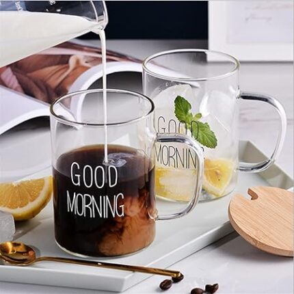 Borosilicate Good Morning Printed Glass Mug(2 pc set).