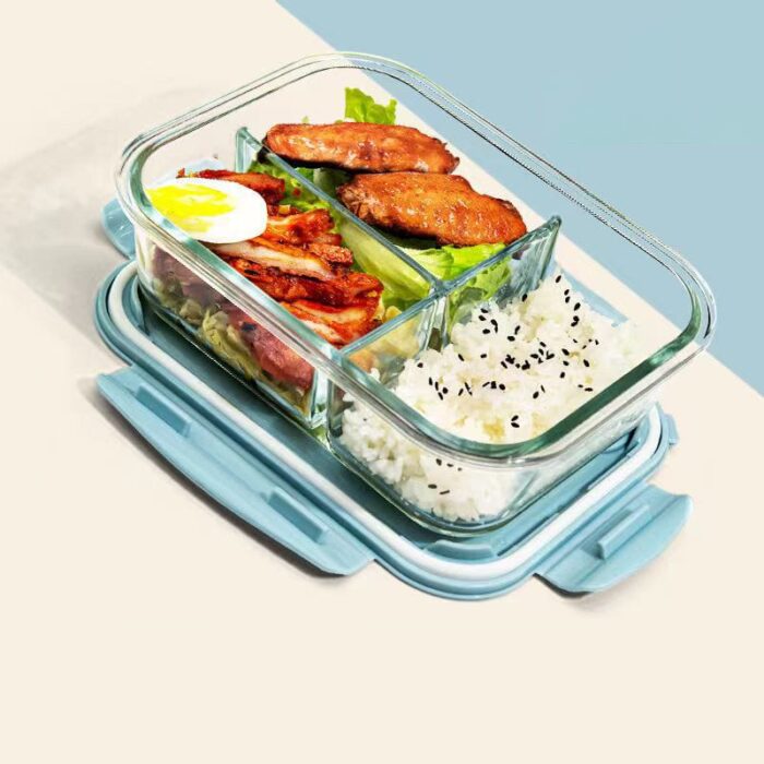 3 Grid Partitioned Glass Lunch Box