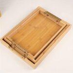 3 Pieces Bamboo Breakfast Tray with Golden Handles