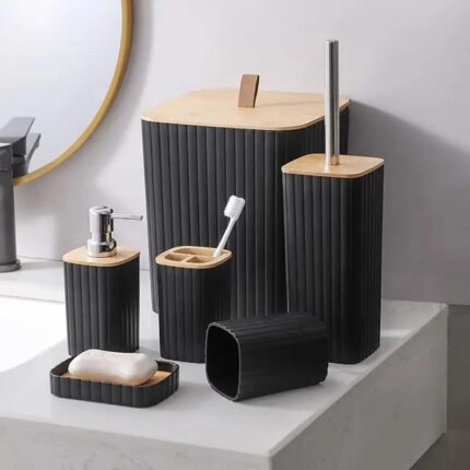 6pcs Plastic Bamboo bathroom Accessories set