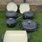 Grey 7pcs Enamel Cast iron cooking pots.