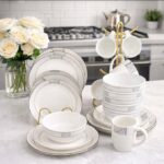 24pc White printed Dinner set.
