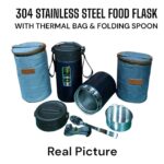 Stainless Steel Food Flask with Thermal Bag & Folding Spoon.