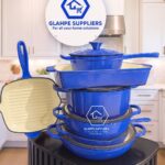 Blue 7pcs Enamel Cast iron cooking pots.