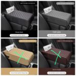 Car armrest with tissue storage.