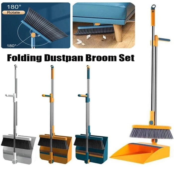 Magnetic Broom And Scoop Folding Dustpan Set