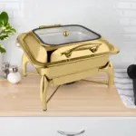 Square Gold Chaffing Dish With Gold Knob.