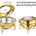Round Gold Chaffing Dish With Gold Knob.