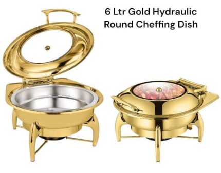 Round Gold Chaffing Dish With Gold Knob.