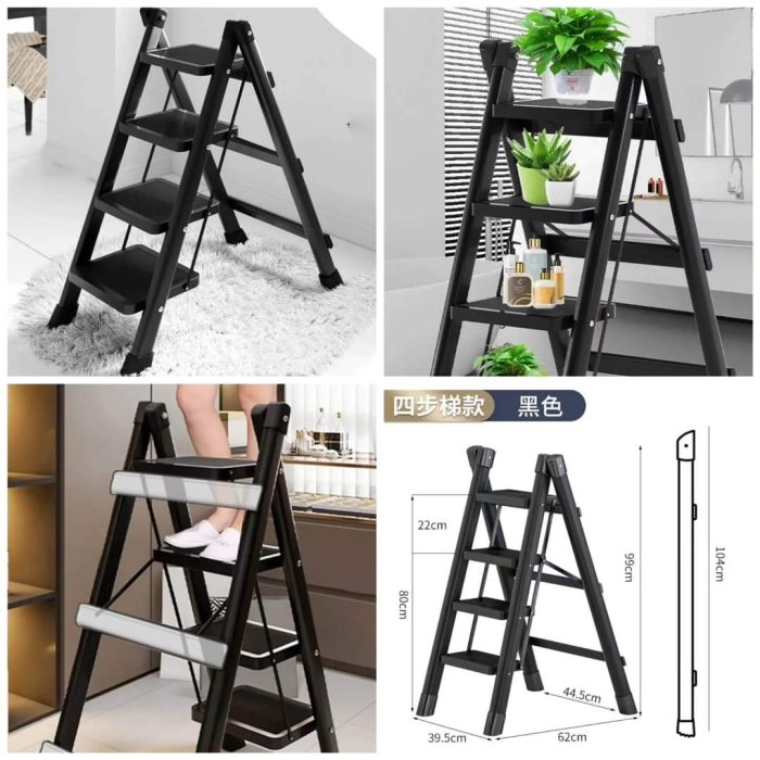 4-Step Black Foldable Stepper Ladder.