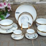 36pcs Grey-marble Nordic Classy Dinner Set With Gold Rim