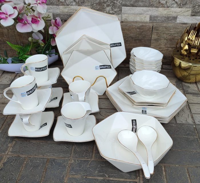 33pcs Nordic Hexagon Classy Dinner Set With Gold Rim