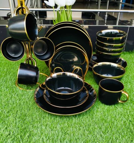 Dark Green With Gold Rim Dinner Set