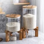 High Borosilicate Food Storage Glass Jar With Bamboo Wooden Lid And Stand