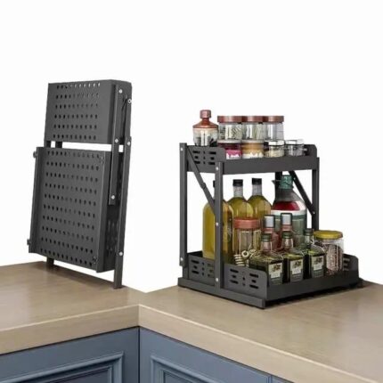 2 Tier Multifunctional Foldable Kitchen Spice Rack