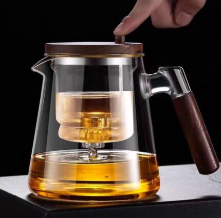 Heat Resistant Glass Teapot With Wooden Handle