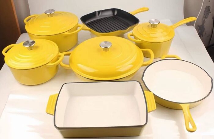 Yellow 7pcs Enamel Cast Iron Cooking Pots