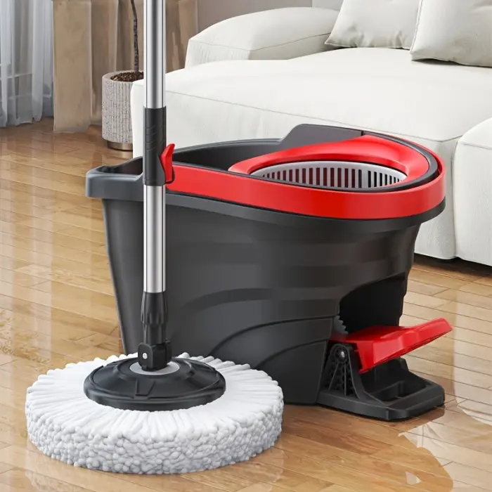 Black Spin Mop Bucket With A Foot Pedal