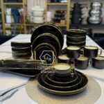32pcs Black And Gold Dinner Set