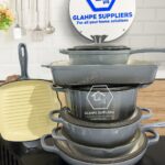 Grey 7pcs Enamel Cast iron Cooking Pots