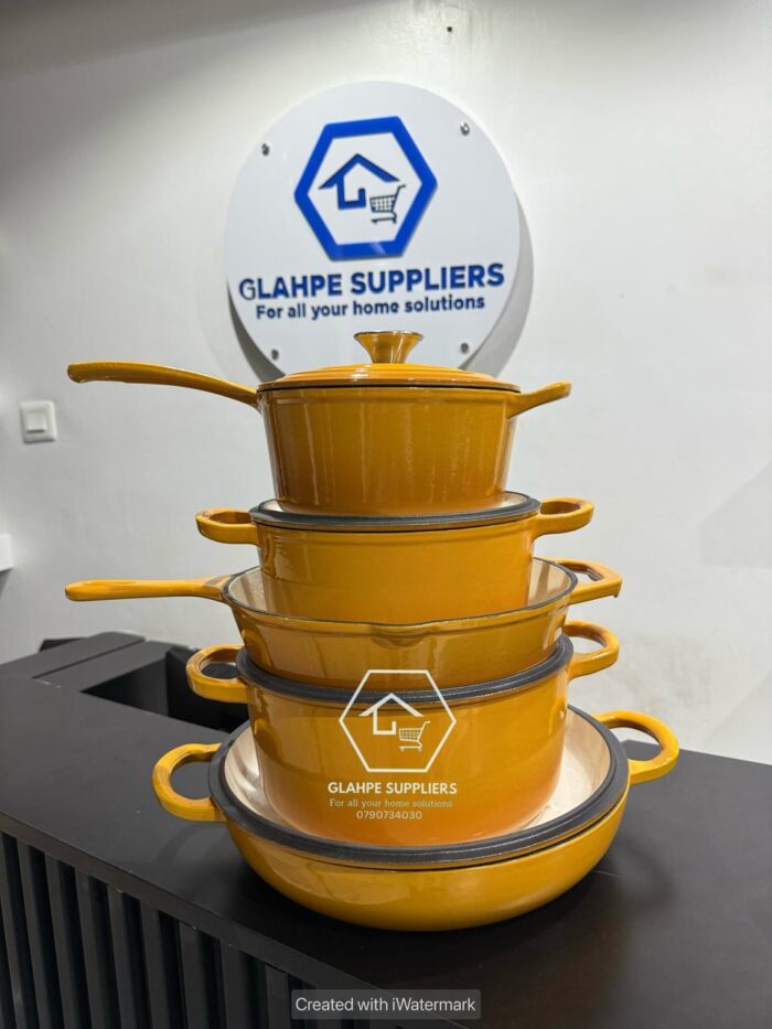 5pc Yellow Cast Iron Cooking Pots
