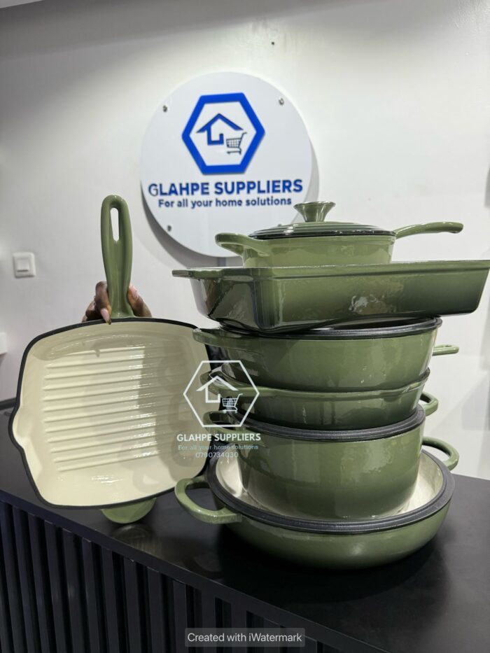 Green 7pcs Enamel Cast Iron Cooking Pots