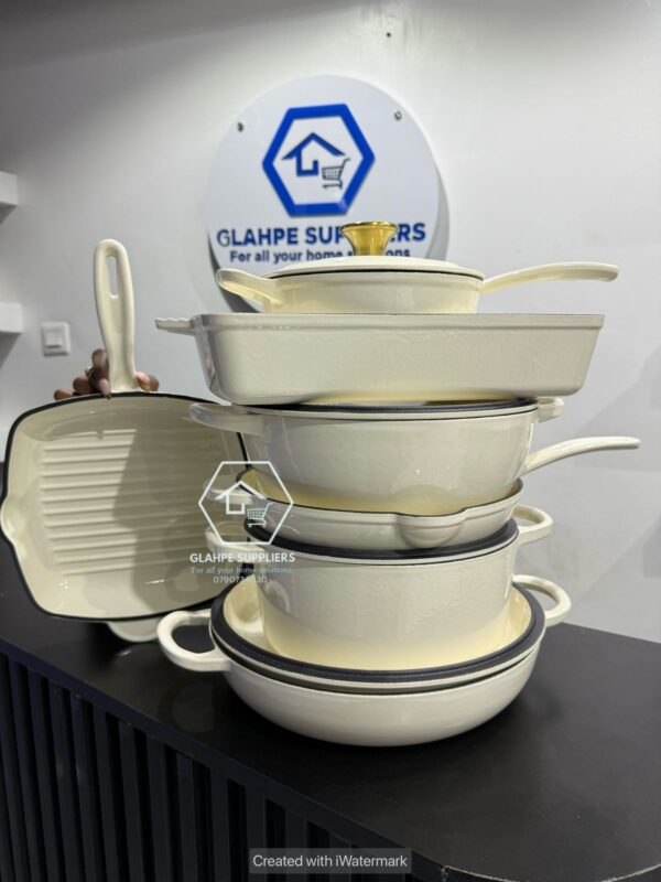 White 7pcs Enamel Cast iron Cooking Pots