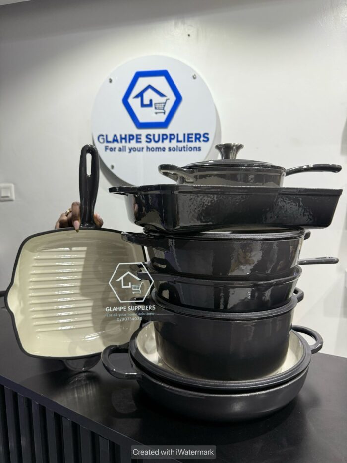 Grey 7pcs Enamel Cast Iron Cooking Pots