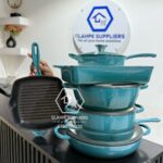 Teal 7pcs Enamel Cast iron Cooking Pots
