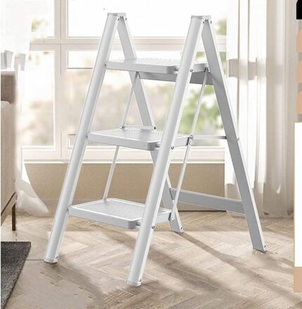 3-Step White Foldable Stepper Ladder