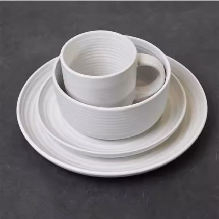 16pc White Lined Dinner Set.