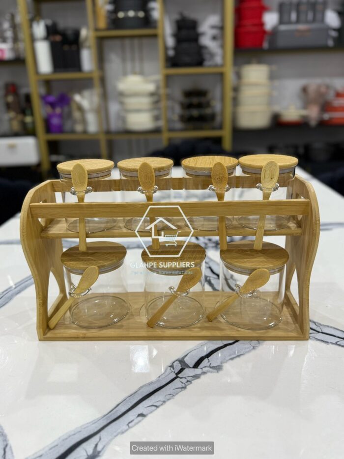 Glass Spice Jar Set With Bamboo Lid And Spoon
