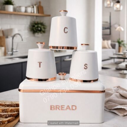 Bread bin with rose gold linings