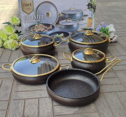9pcs Brown USFE Granite Cookware Set