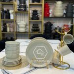 16pcs Cream White & Green Dinner Set