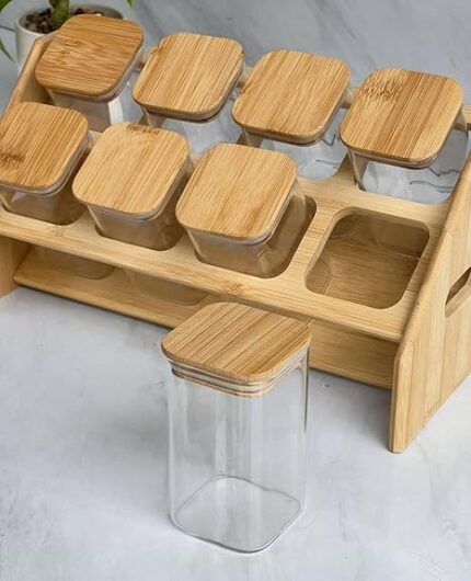 8pcs Squared Glass Spice Set With Rack