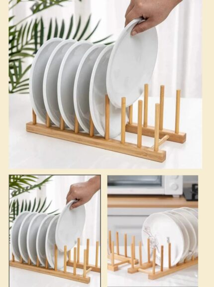 8 Slot Bamboo Plate Rack