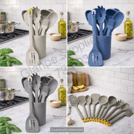 11PC Artezza Silicone Spoon Set With Holder